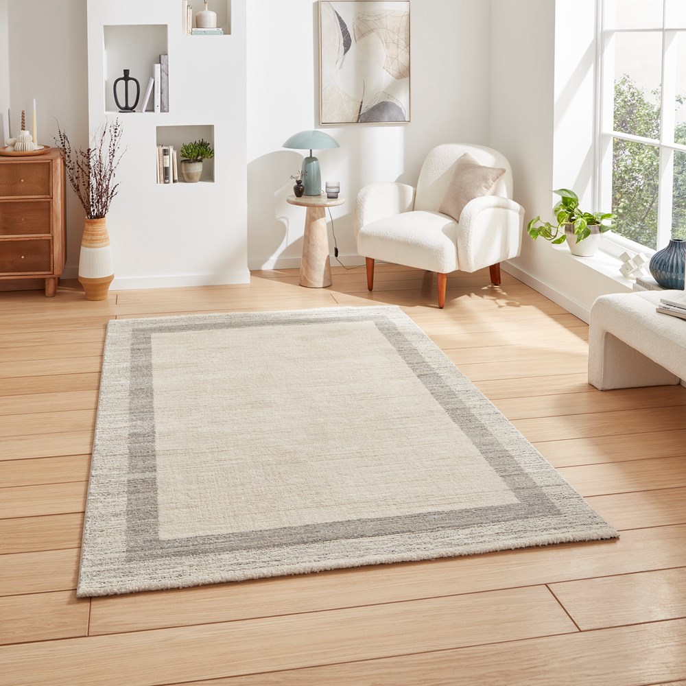 Geneva 01616 Berber Textured Border Rugs in Beige