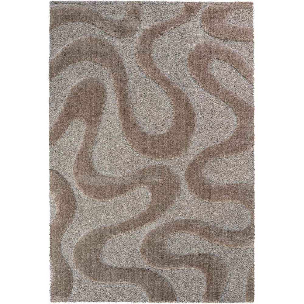 Cleo 13007 7222 Carved Shaggy Textured Rugs in Brown