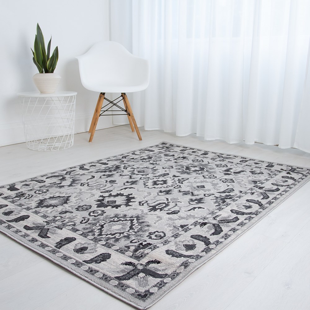 Balletto 13NA Traditional Border Rugs in Grey