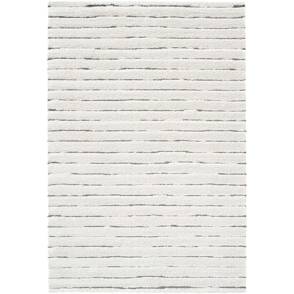 Dune 14008 6181 Carved Striped Shaggy Rug in White