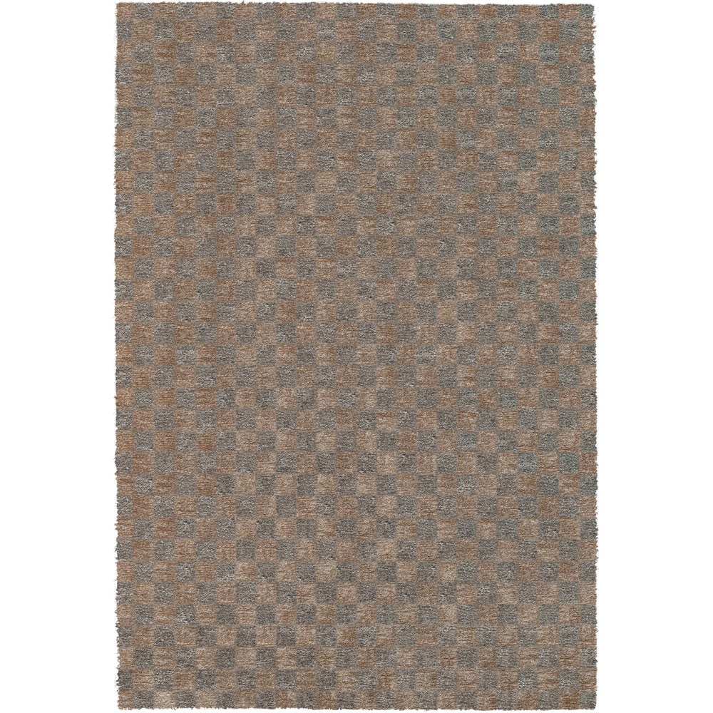 Dune 14010 1272 Carved Checked Shaggy Rug in Brown