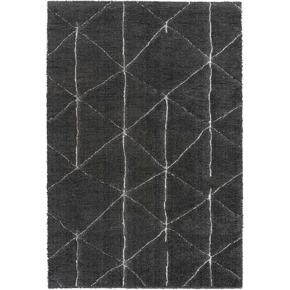 Dune 14054 3121 Carved Textured Shaggy Rug in Charcoal Grey