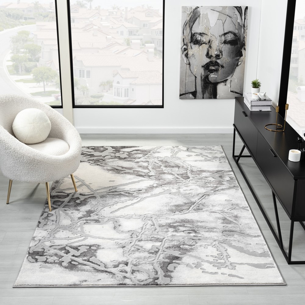 Bianco 185KB Marble Abstract Rug in Grey