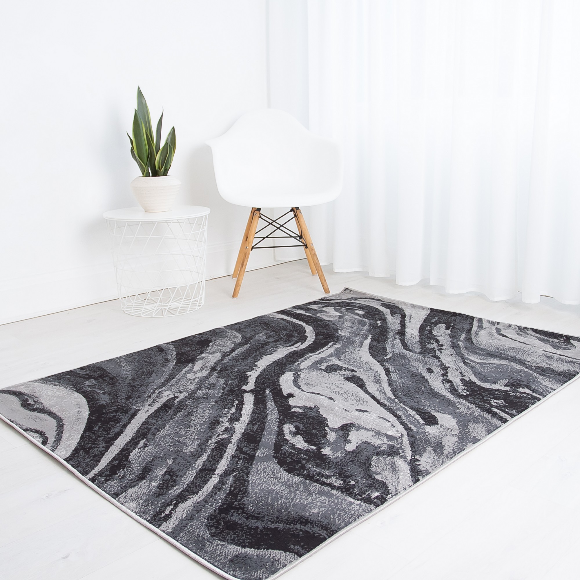 Balletto 21ea Modern Marble Rugs In Black Anthra Grey