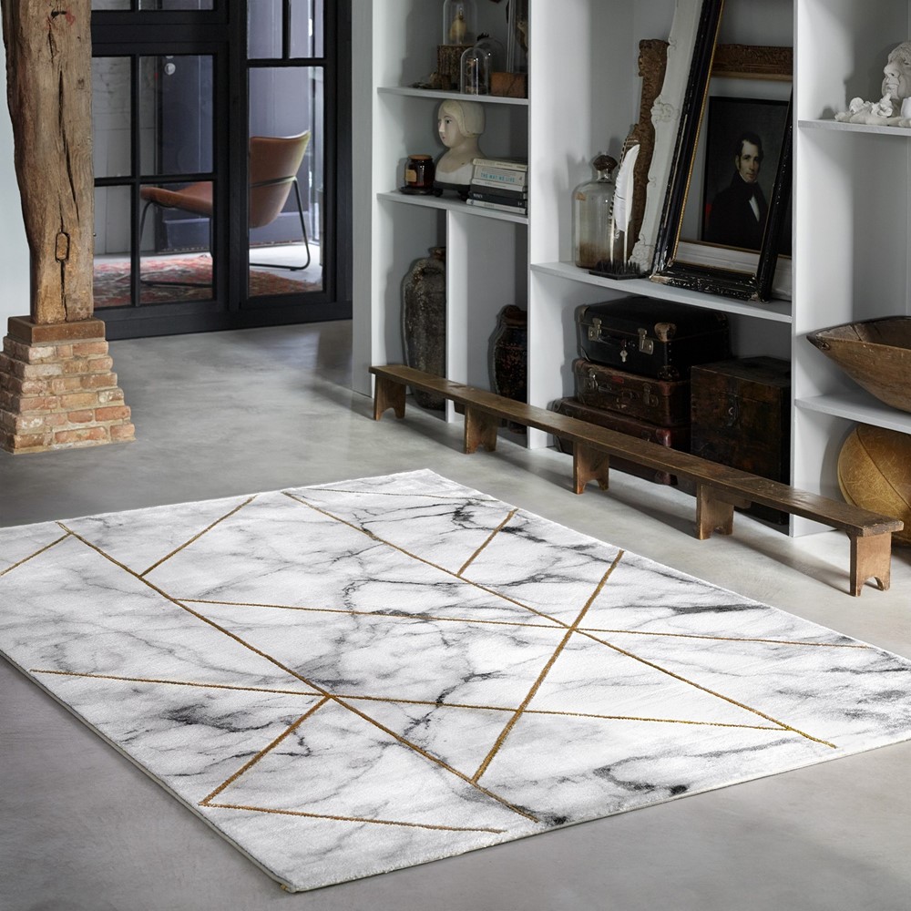 Weconhome Modern Marble Rugs 23391 957 in Silver and Gold