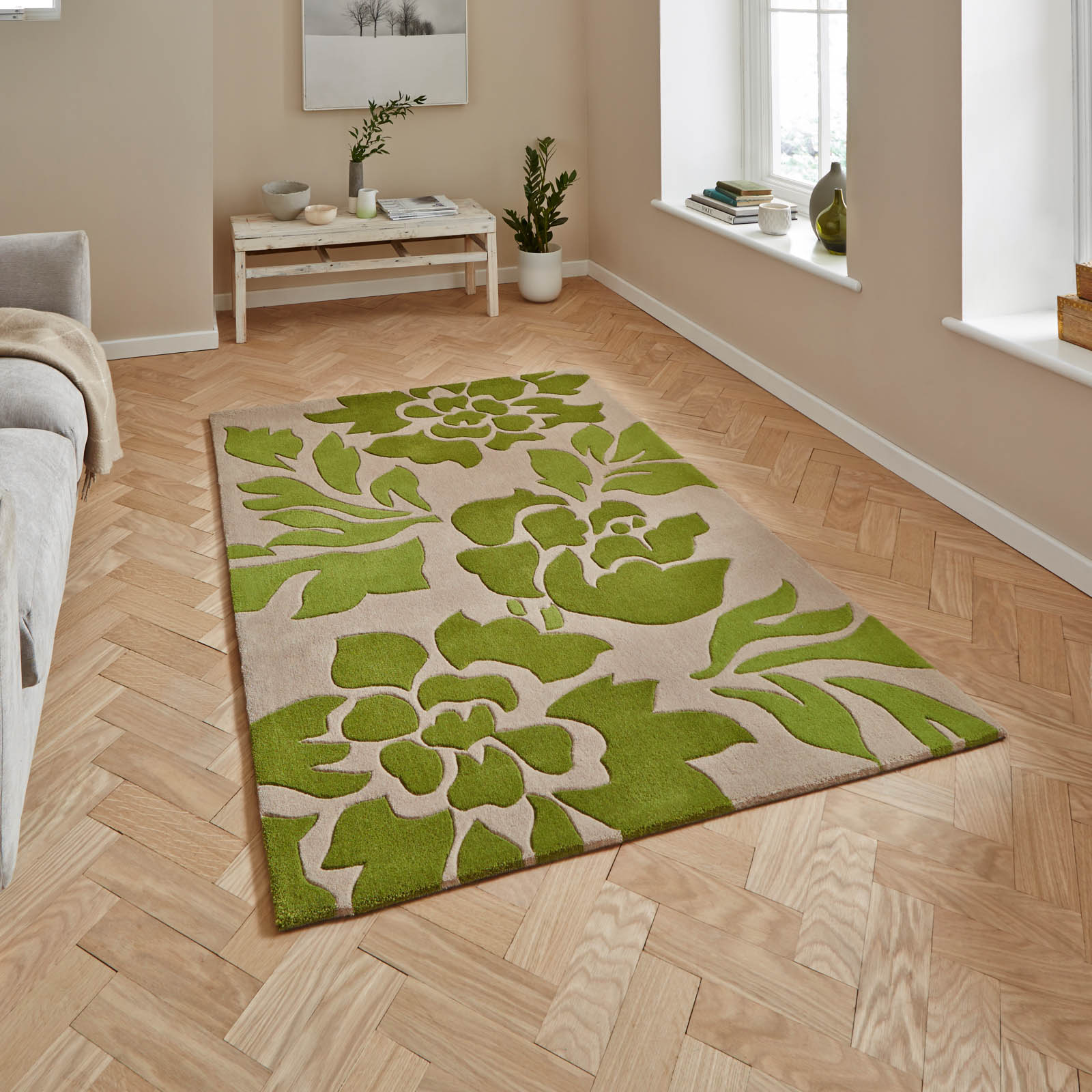 Hong Kong Rugs 33L Beige Green - Free UK Delivery - The Rug Seller