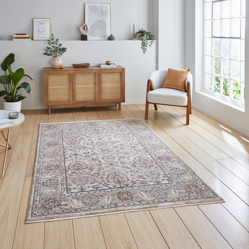 Vintage 35027 Traditional Motif Border Rugs in Beige