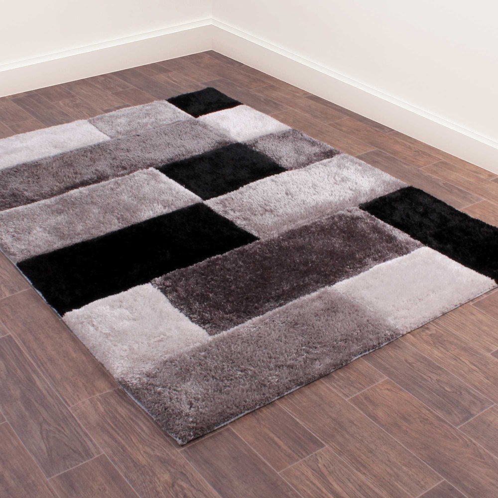 3D Carved Geometric Blocks Rugs in Grey buy online from the rug seller uk