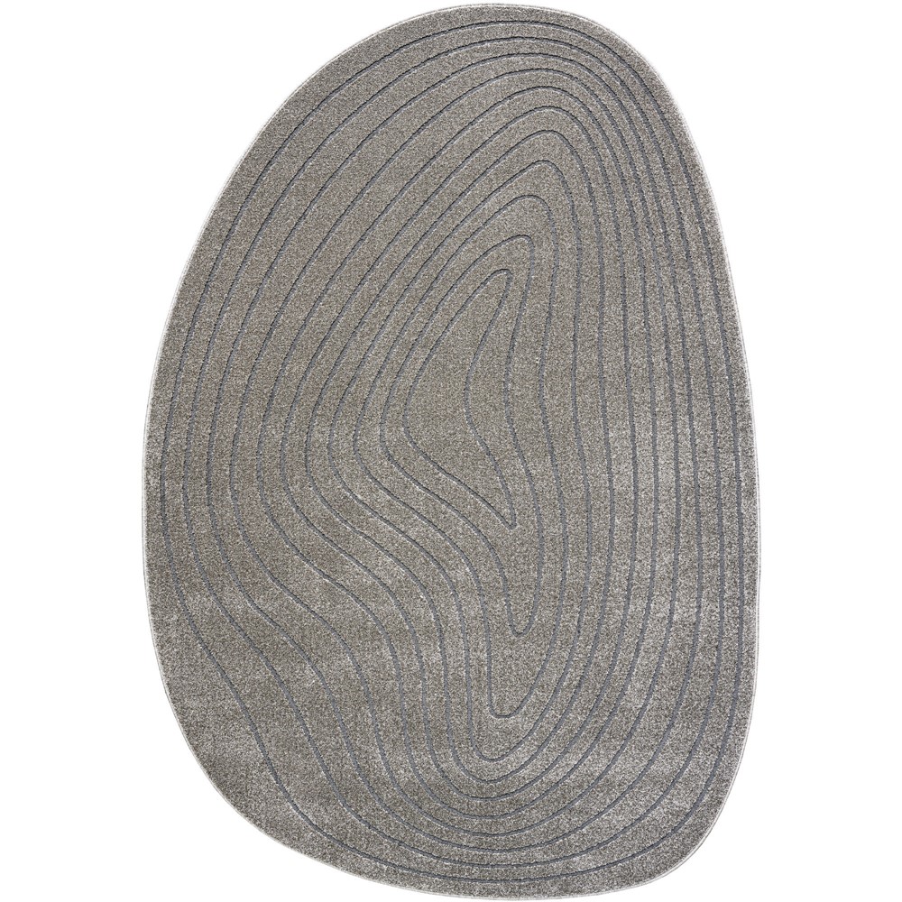 Geo 41064 7131 Swirl Pebble Shape Textured Rugs in Grey