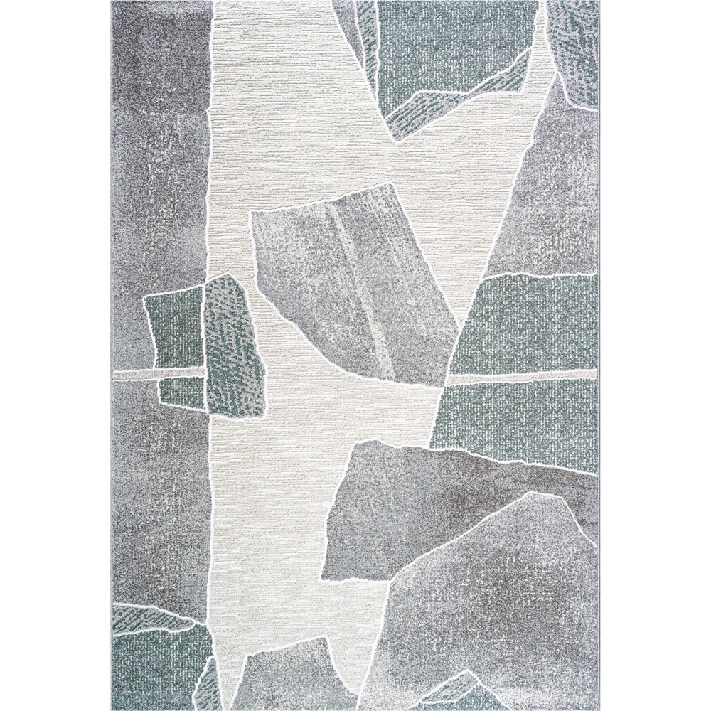 Milano 46038 6141 Abstract Modern Rug in Green Grey