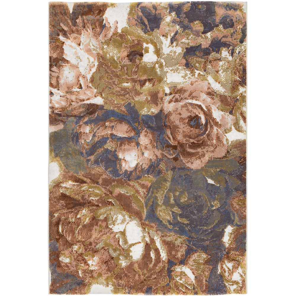 Moda 47180 GC990 Floral Abstract Textured Rugs in Gold Blue