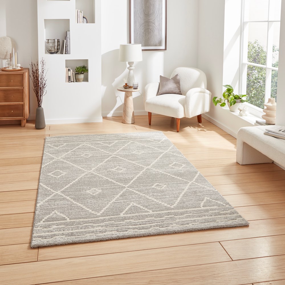 Geneva 62788 Berber Textured Geometric Rugs in Silver Grey