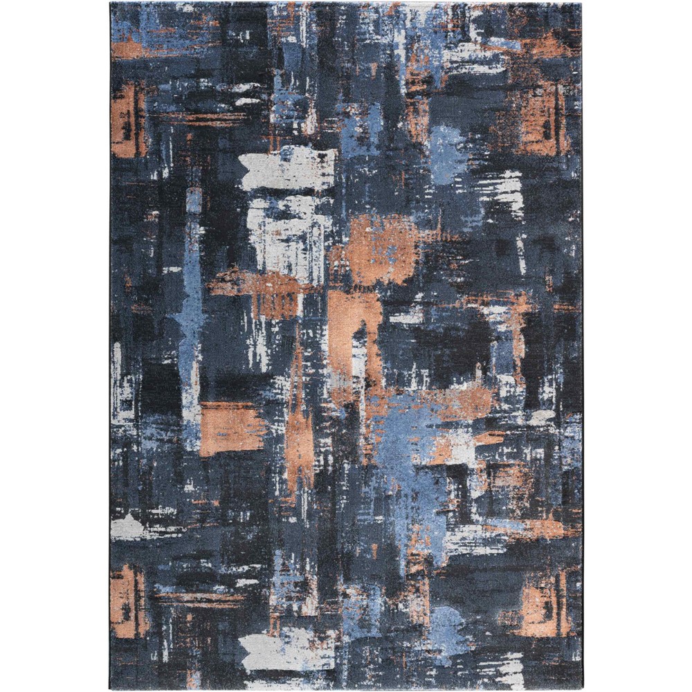 Quartz Modern Abstract Textured Rugs 83029 3212 in Navy Orange