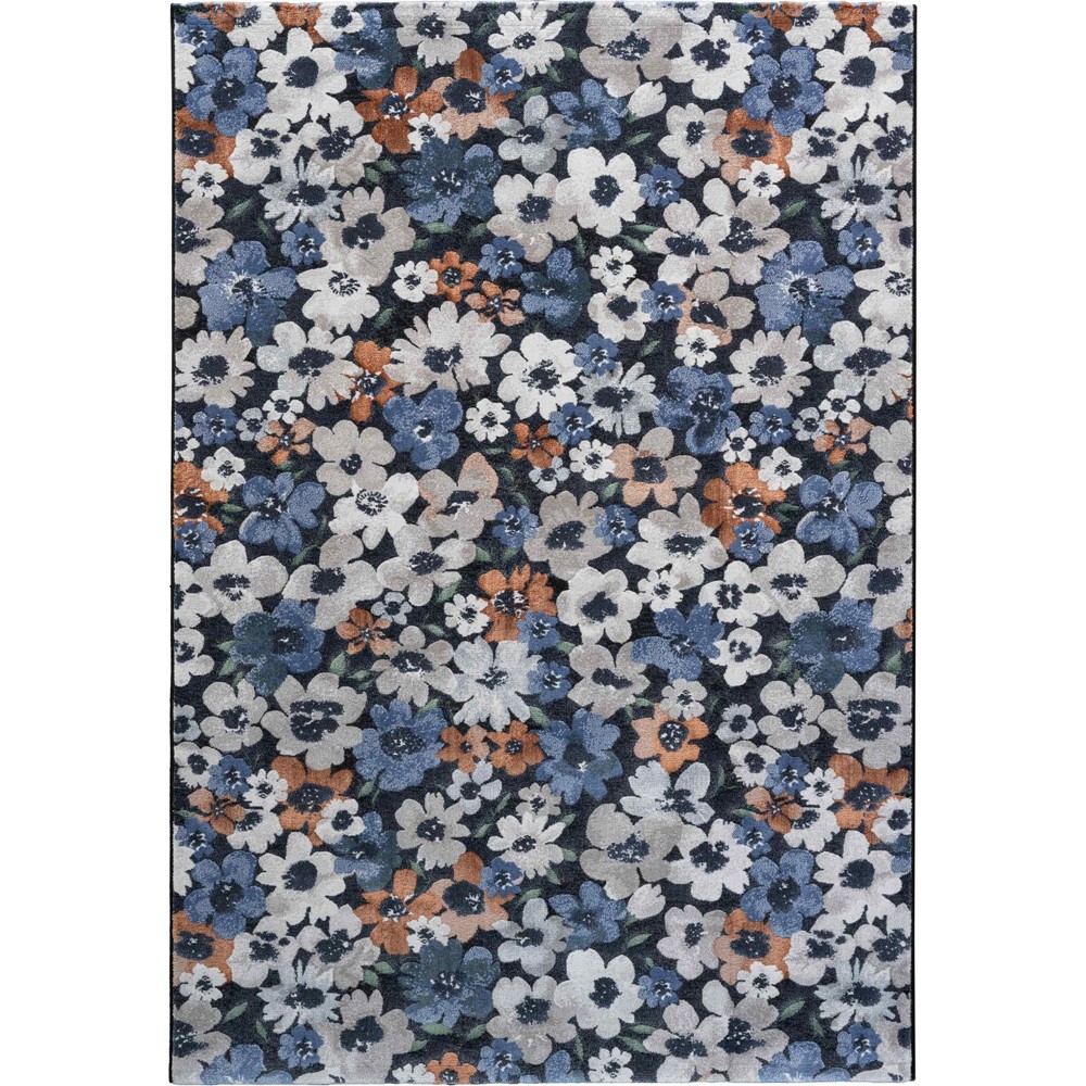 Quartz Modern Floral Textured Rugs 83031 3262 in Navy Blue