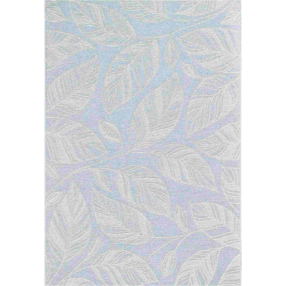 Newquay Leaf Flatweave Outdoor Rugs 96014 5009 Blue