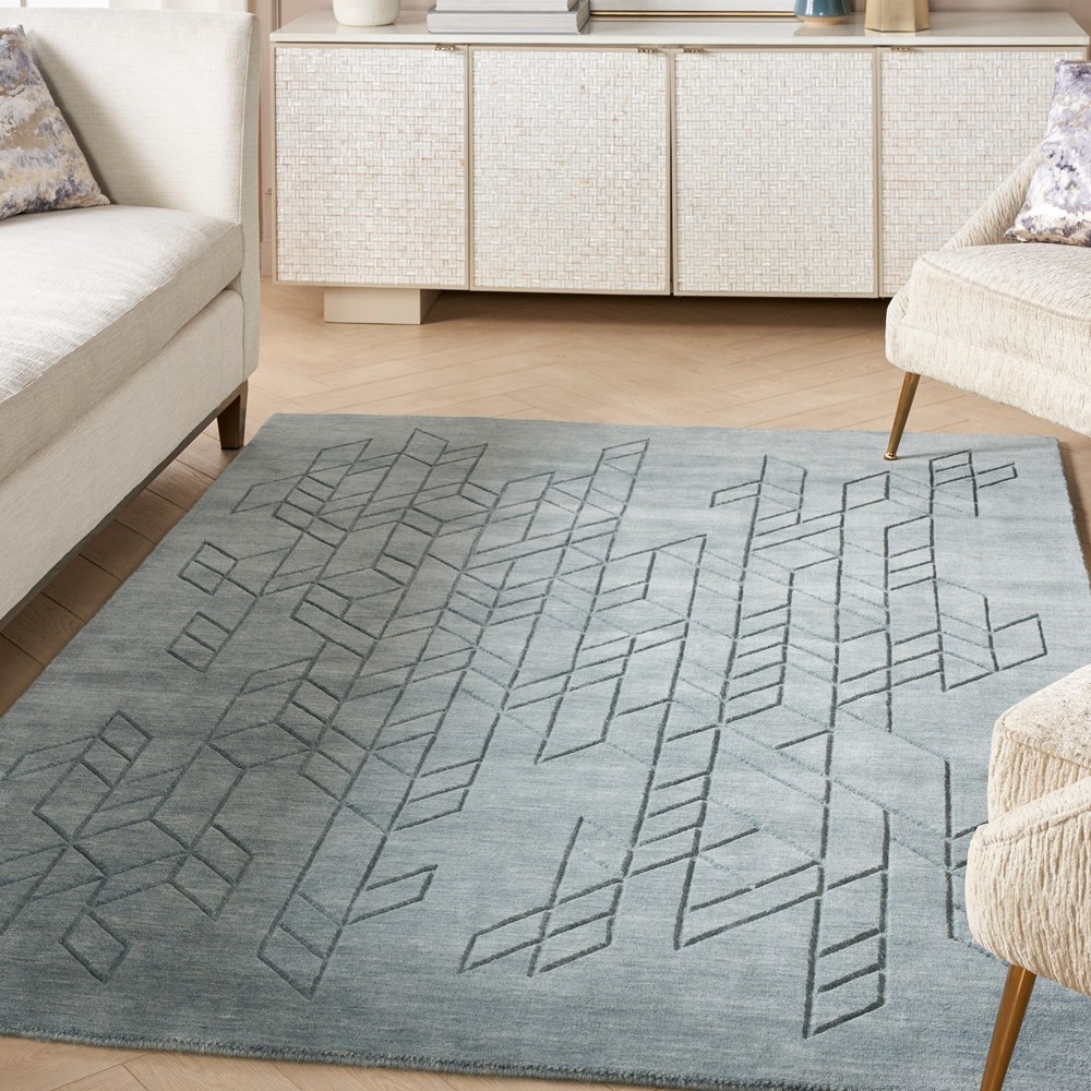 Alessia ALE01 Geometric Wool Rugs by Nourison in Blue