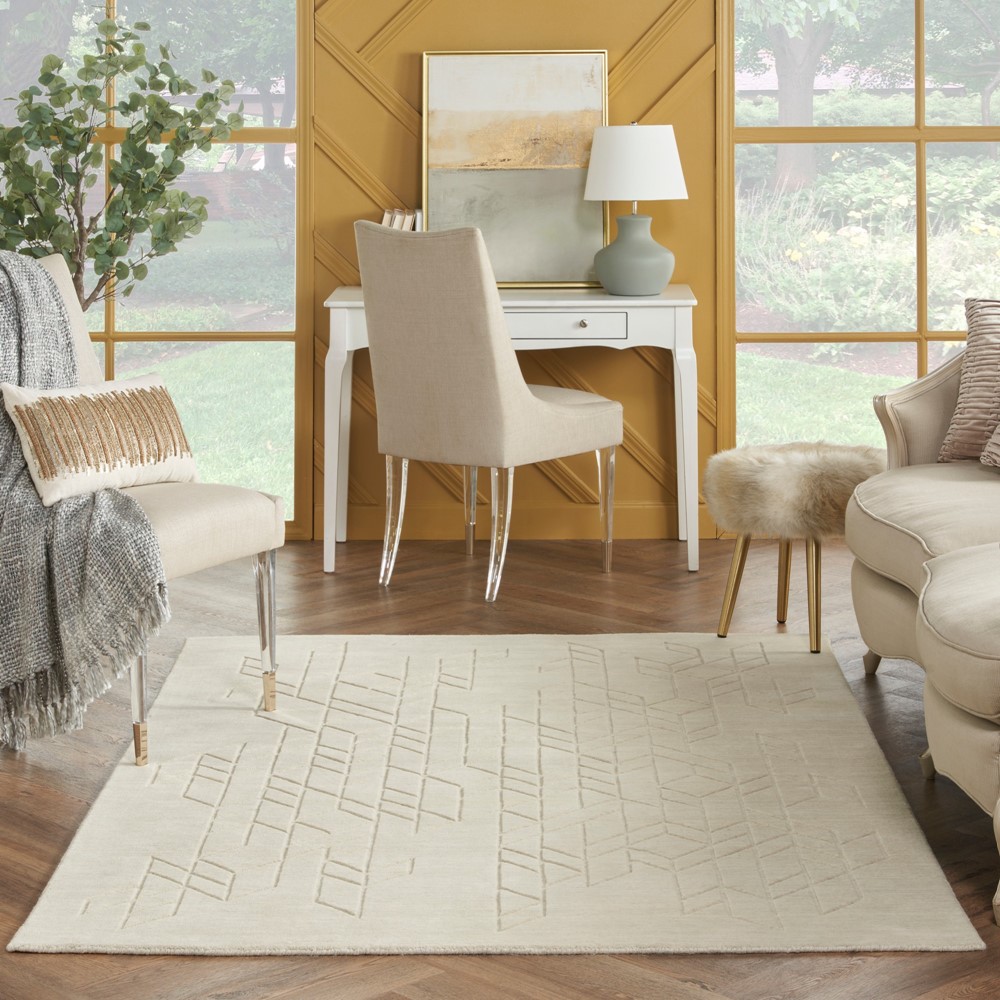 Alessia ALE01 Geometric Wool Rugs by Nourison in Ivory White