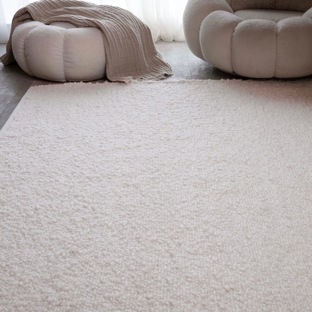 Abbus Modern Boucle Flatweave Rugs in Ivory White