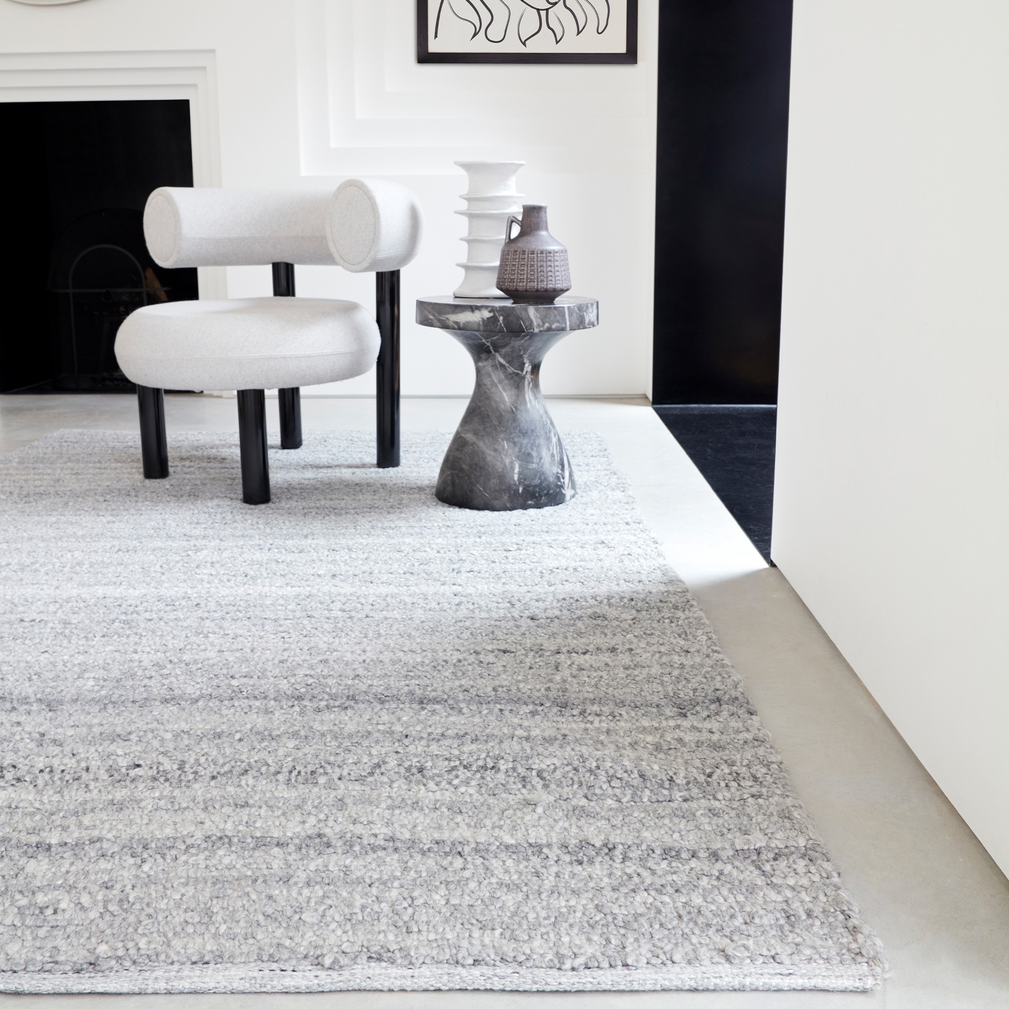 Abbus Modern Boucle Flatweave Rugs In Steel Grey