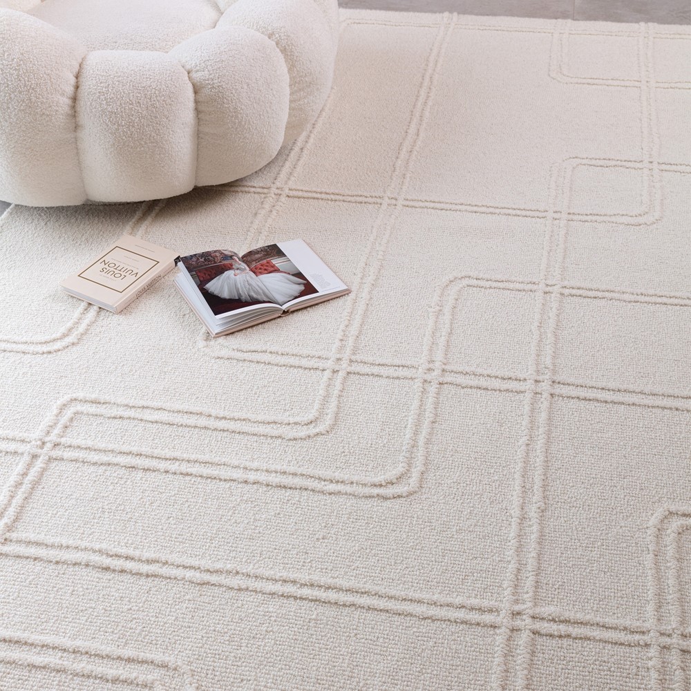 Ada Modern Boho Geometric Wool Rugs in Ivory White