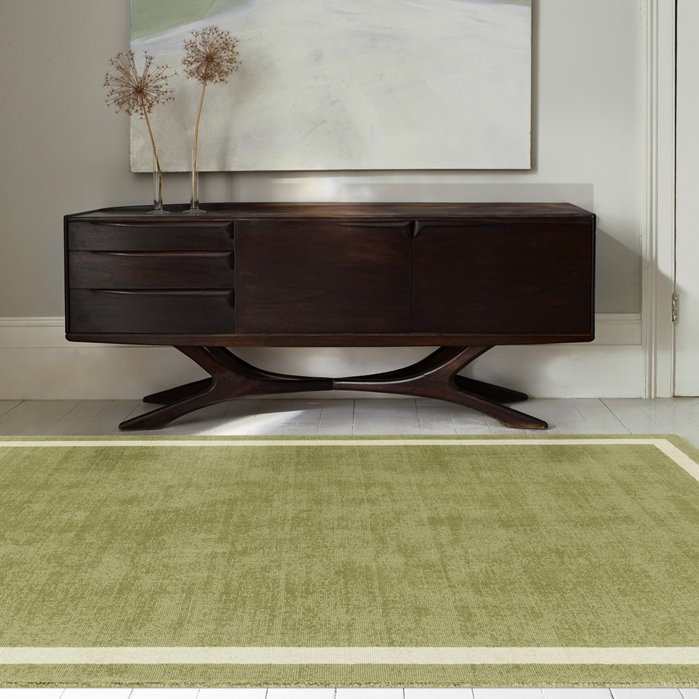 Albi Border Plain Classic Wool Rugs in Green