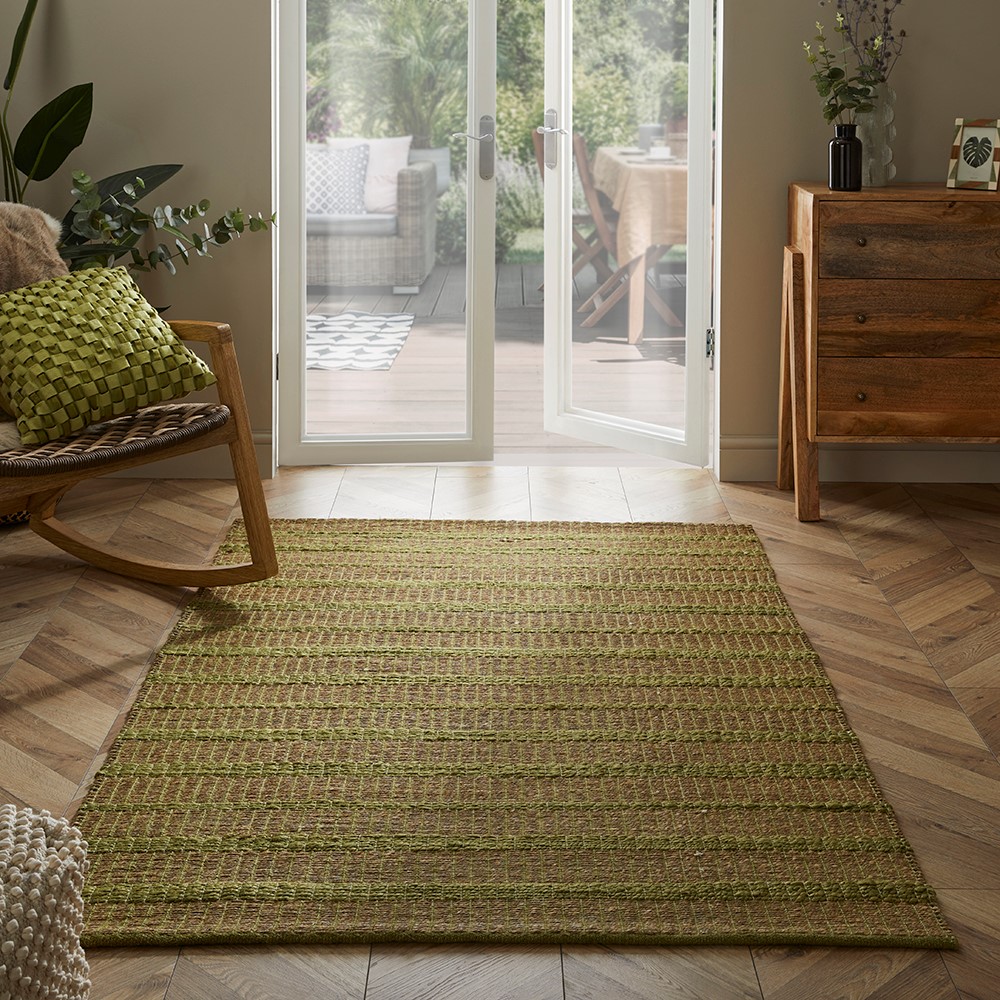 Ancoats Jute Modern Pitloom Rug in Seagrass Green