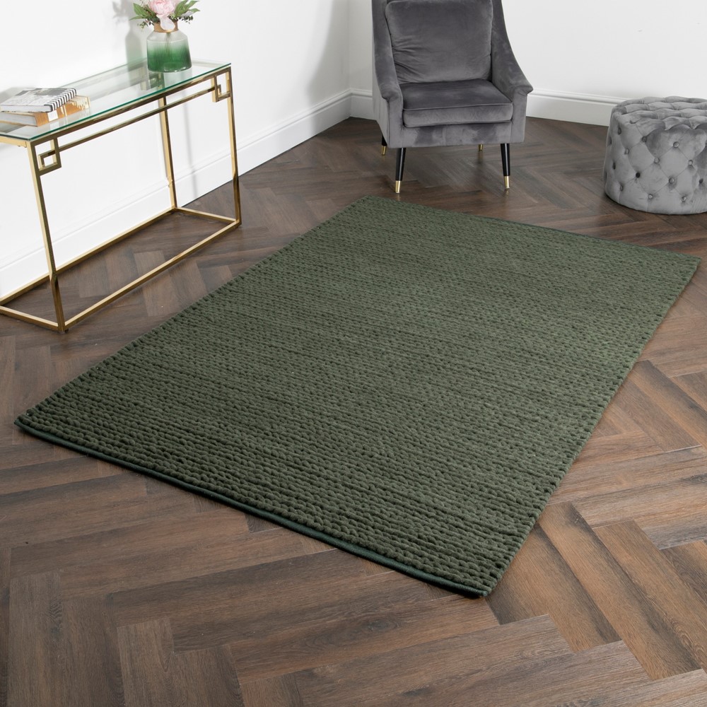 Anise Chunky Knit Wool Rugs in Green