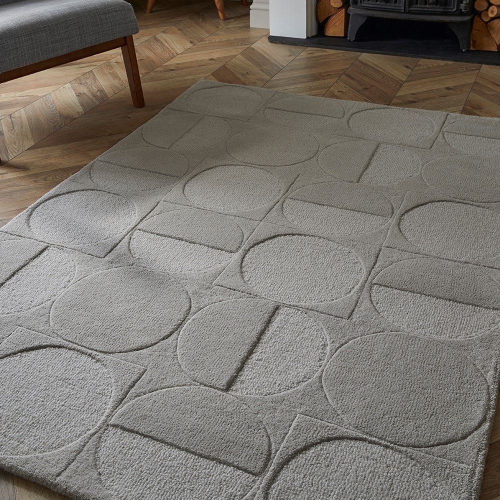 Arabella Mayfair Geometric Carved Wool Rugs in Grey