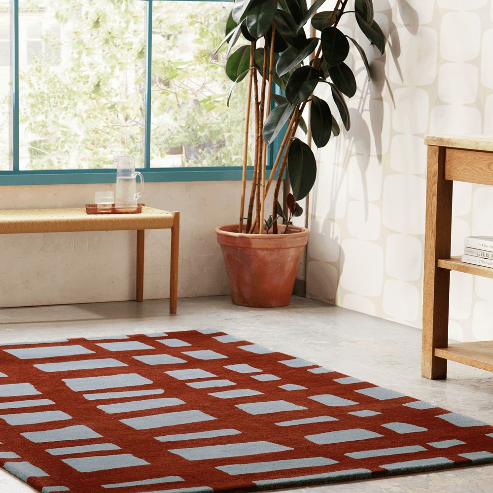 Arlo Geometric Wool Rugs 124103 by Scion in Brick Red