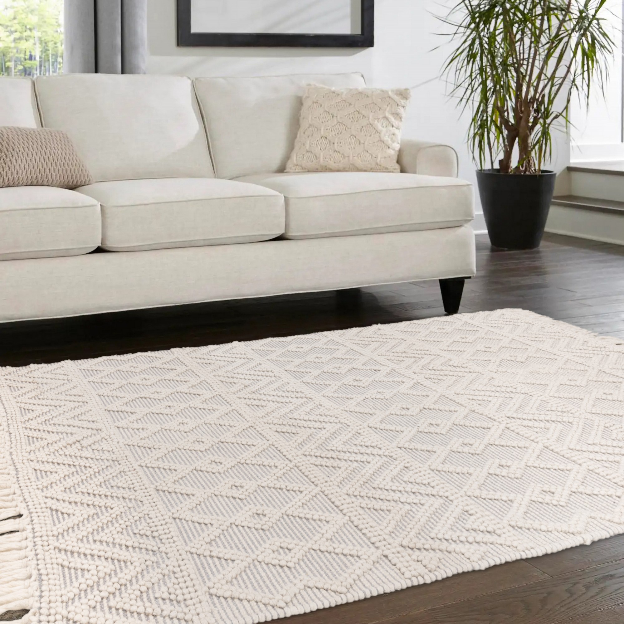 Asra Boho Tribal Fringed Wool Flatweave Rug In Grey