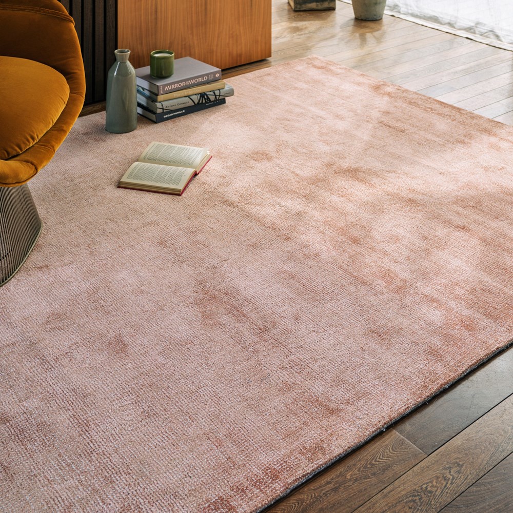 Aston Plain Viscose Rugs in Copper Brown