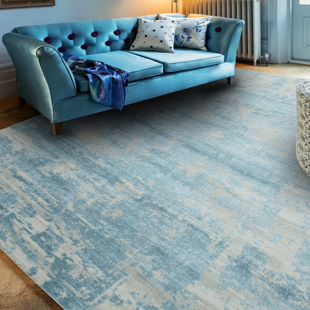 Astral Abstract Distressed Rugs in AS11 Blue