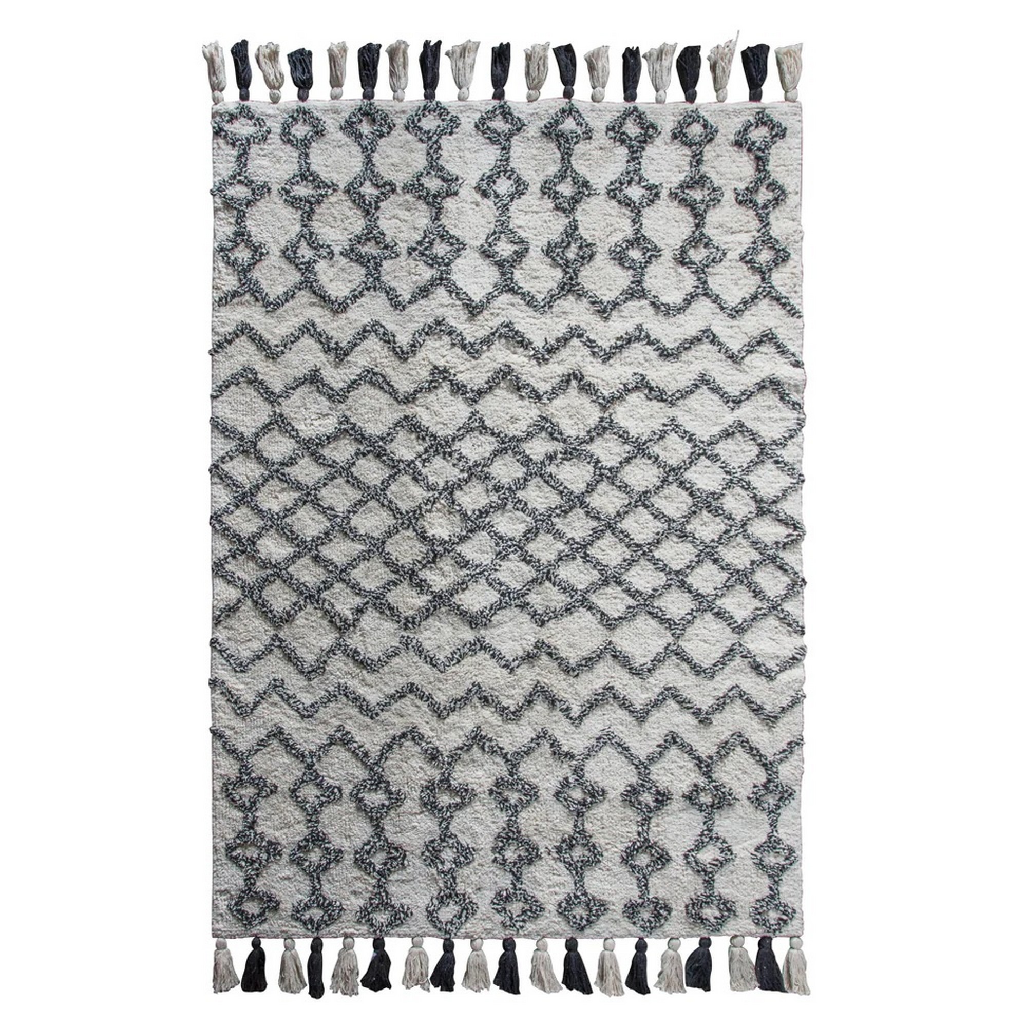 Asvi Boho Shaggy Rugs In Black Cream By Luxe Tapi