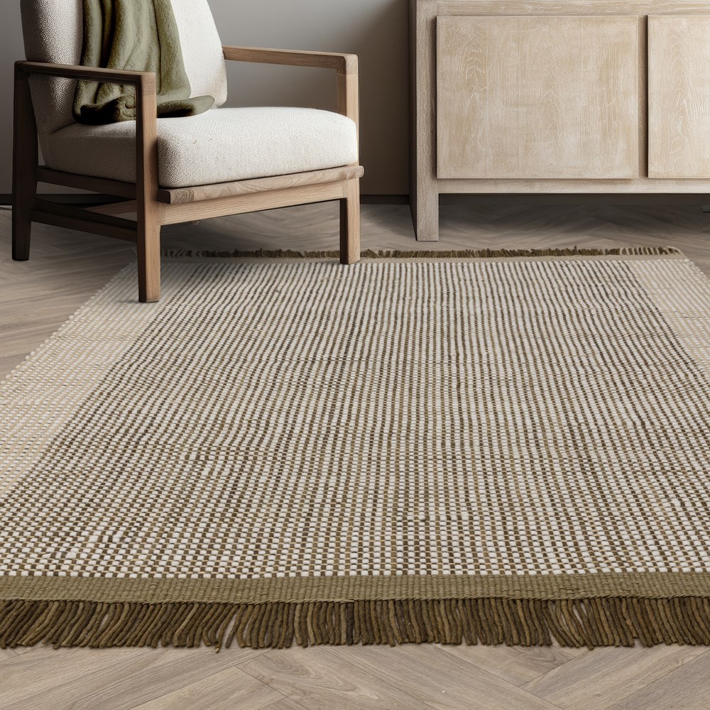 Avalon Modern Wool Flatweave Plain Rug in Forest Green