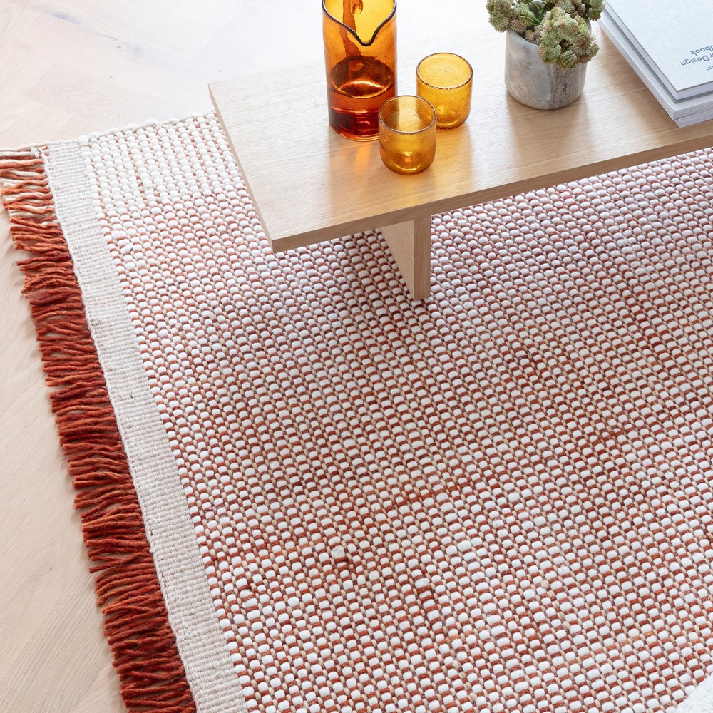 Avalon Modern Wool Flatweave Plain Rug in Rust Brown