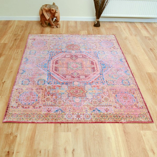 Aqua Silk Traditional MultiColoured Rugs B207c Free UK Delivery