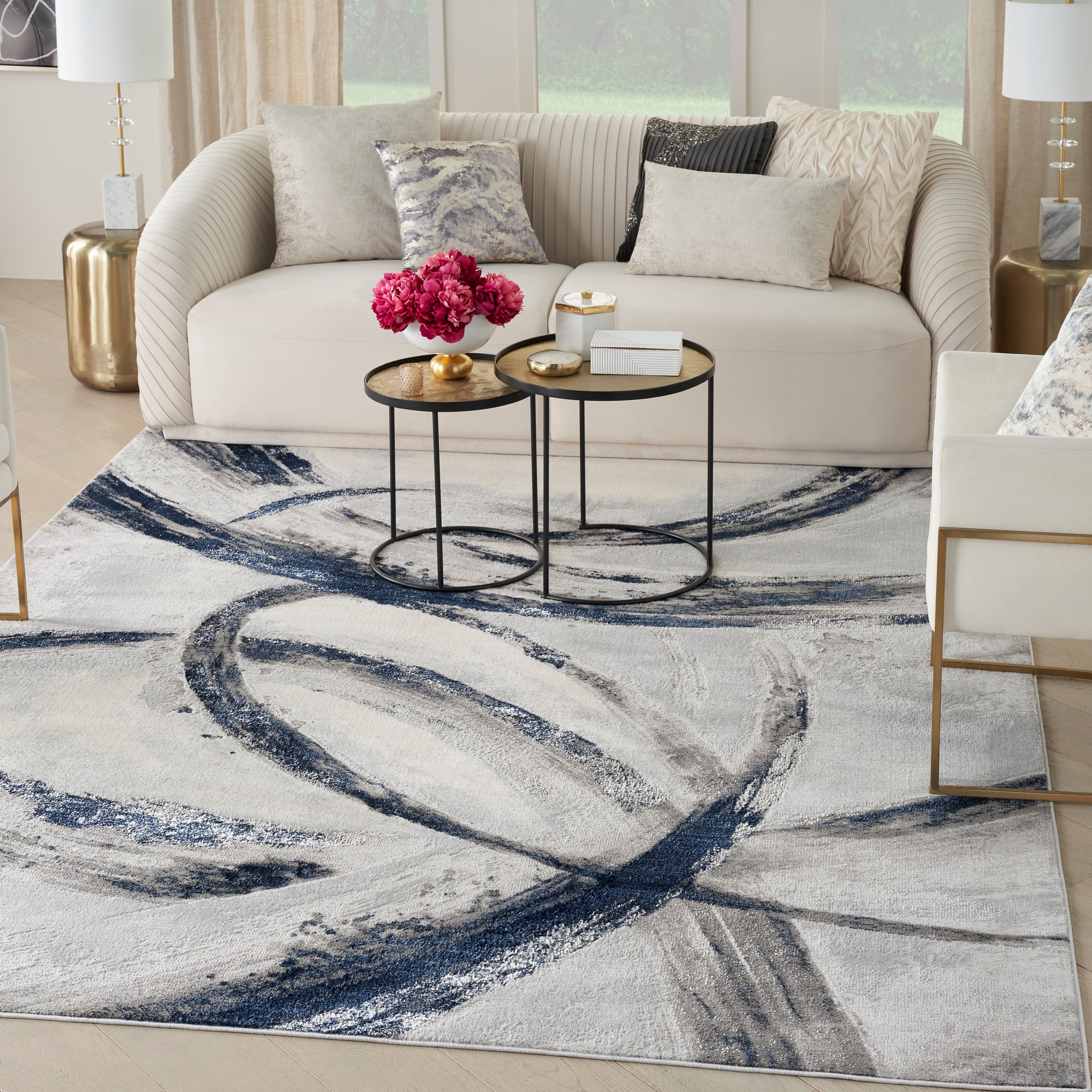 Brushstrokes Bsk02 Abstract Rug By Nourison In Grey Navy