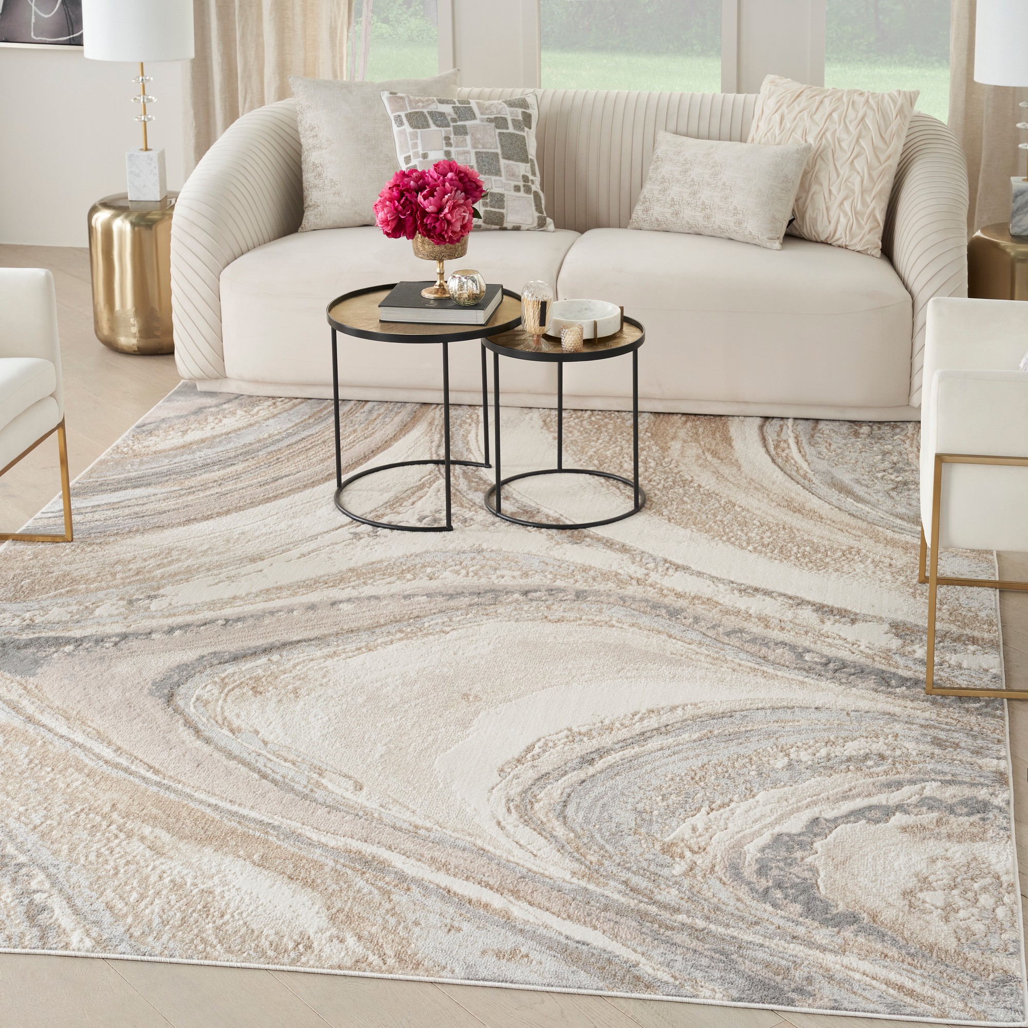 Brushstrokes Bsk03 Abstract Rug By Nourison In Cream Grey