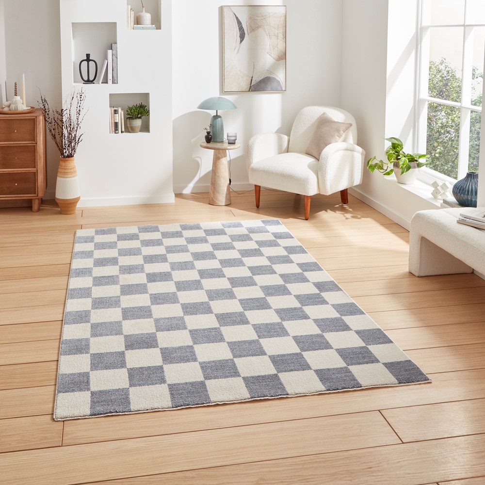 Baltimore 66618 Checkerboard Geometric Modern Rugs in Blue