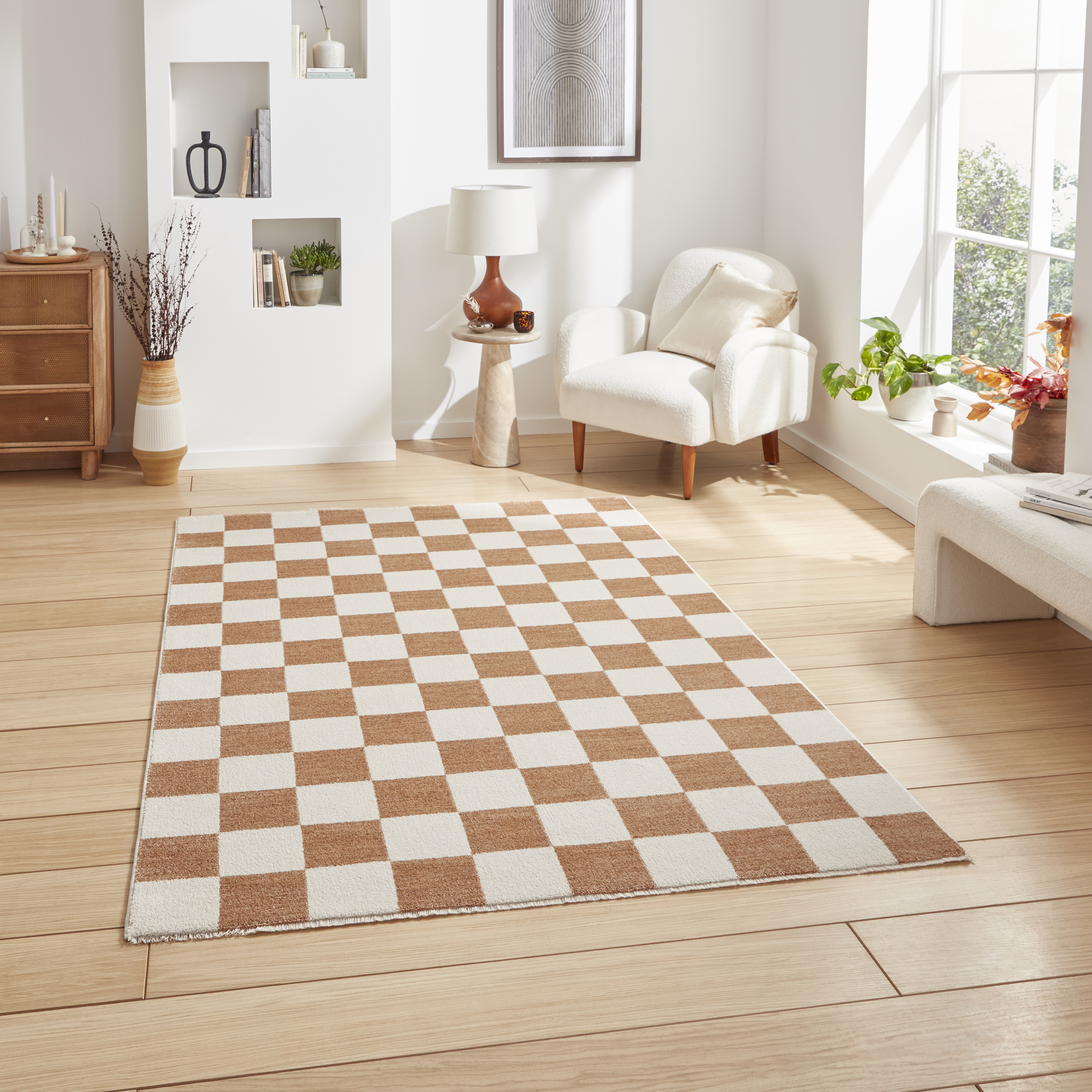 Baltimore 66618 Checkerboard Geometric Modern Rugs In Walnut Brown