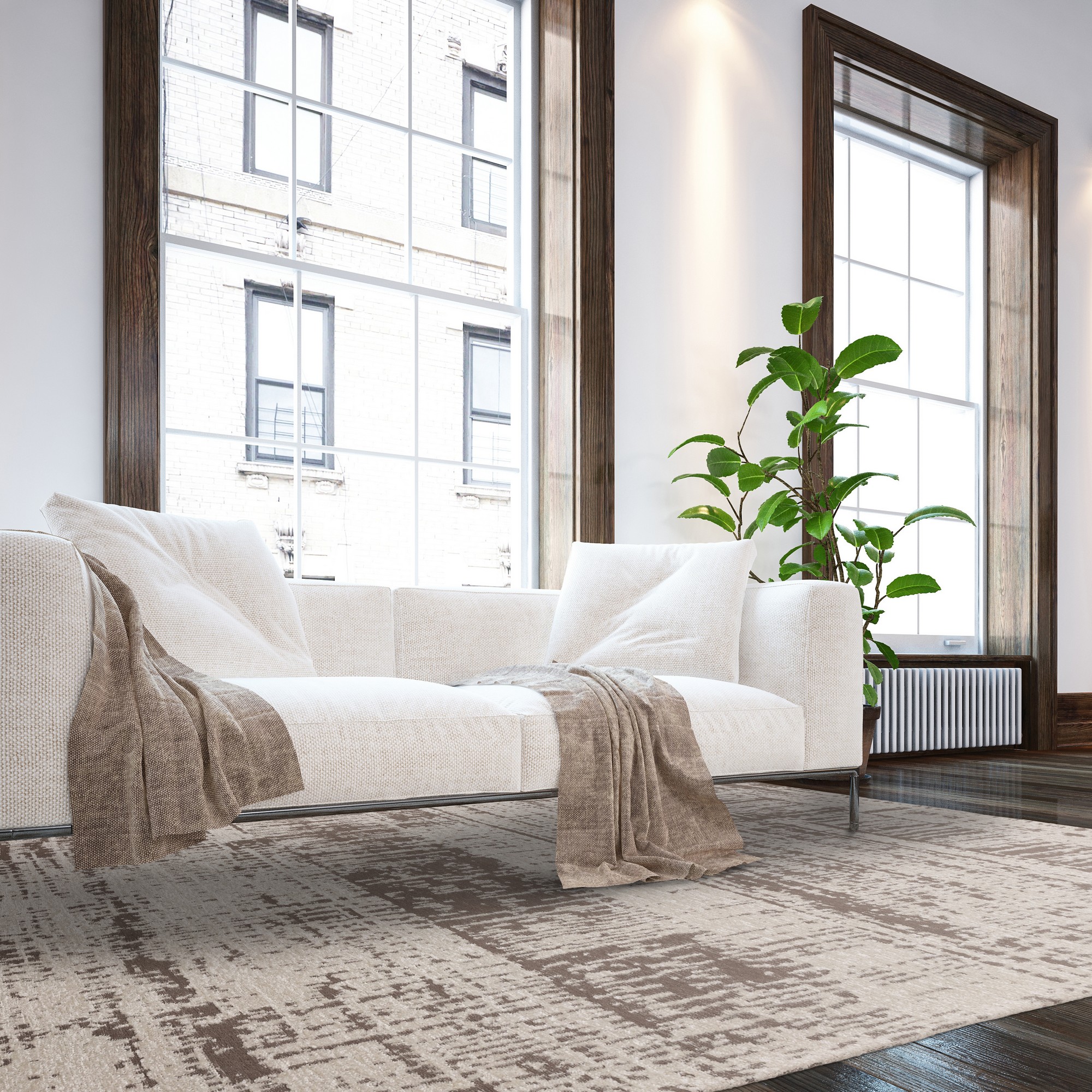 Beau Abstract Textured Flatweave Rug In White