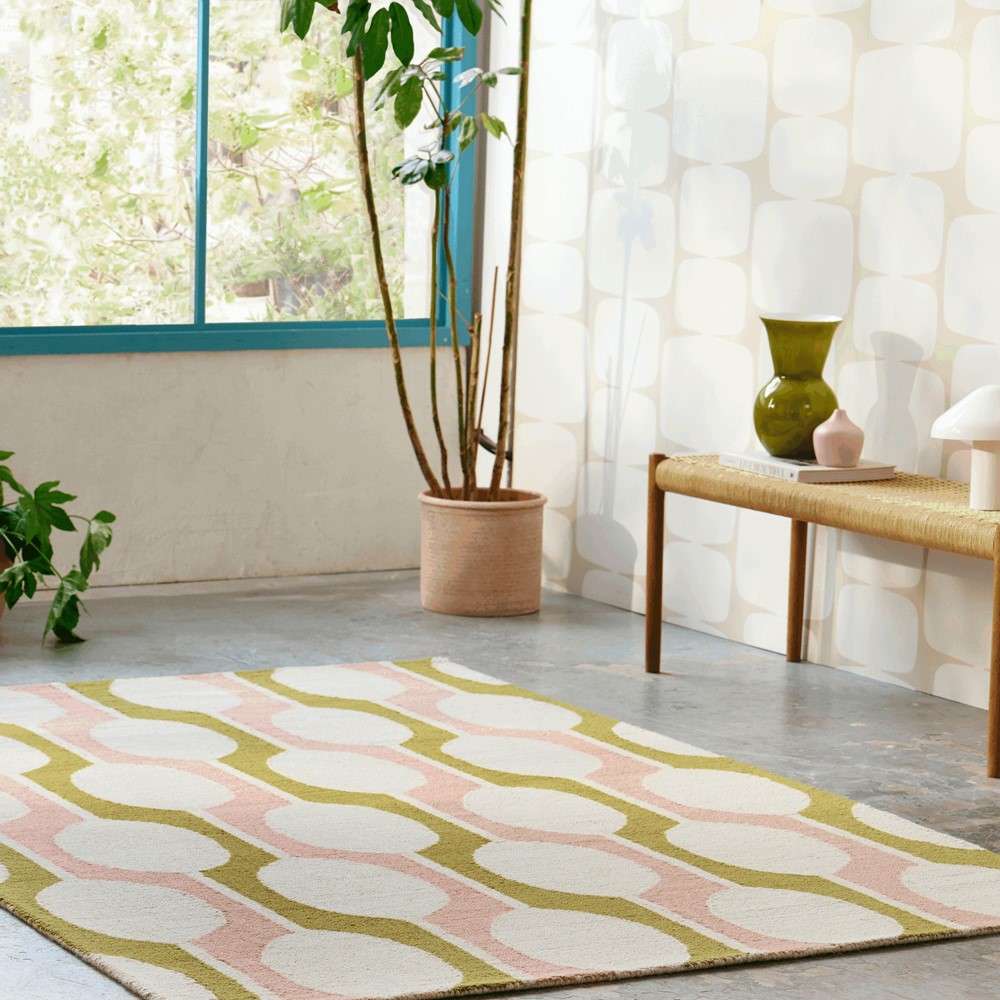 Billow Geometric Wool Rugs 124606 by Scion in Lichen Green