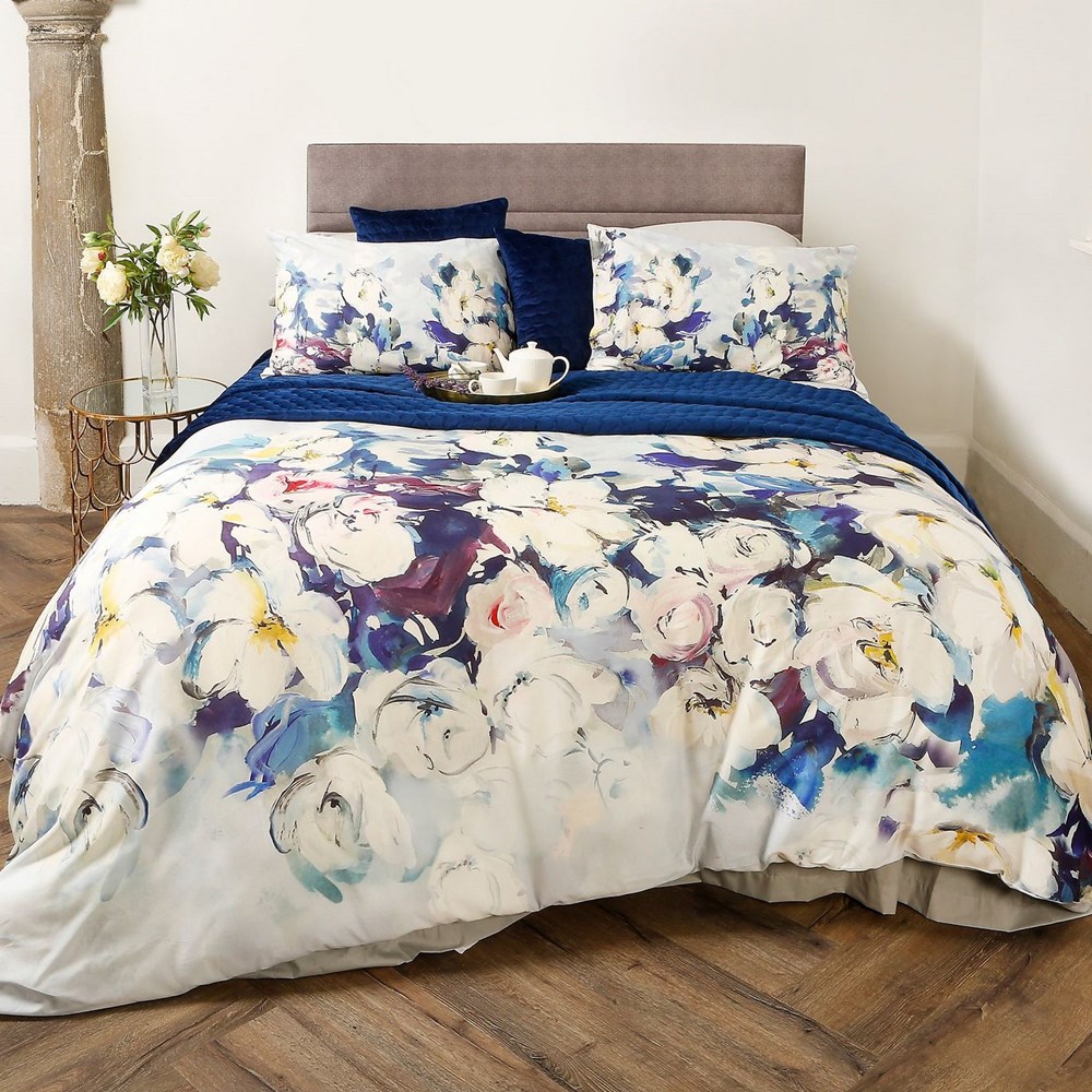 Bliss Floral Bedding and Pillowcase in Blue buy online from the rug ...