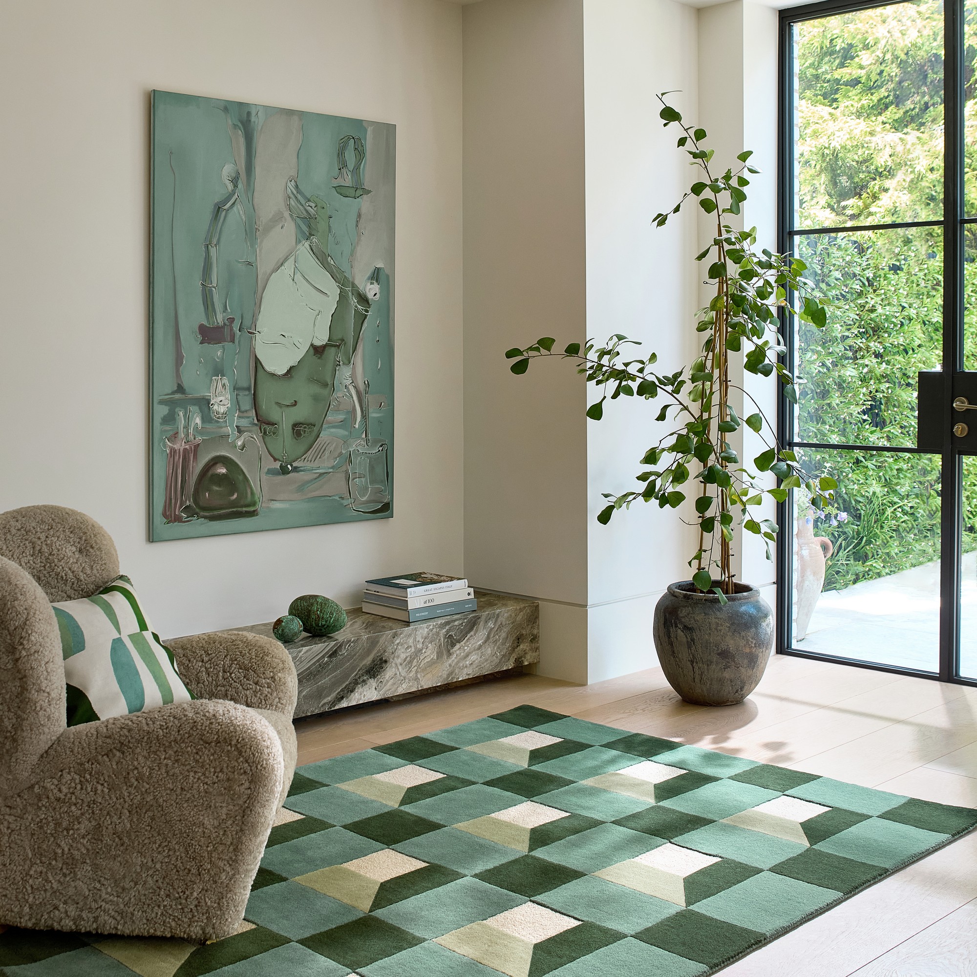 Blocks Geometric Wool Rugs 141907 Fern Green By Harlequin