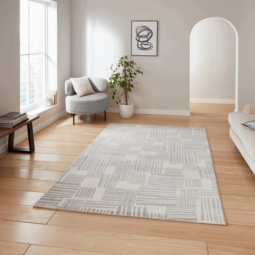 Blocks Modern Geometric Washable Rugs by Catherine Lansfield in Grey