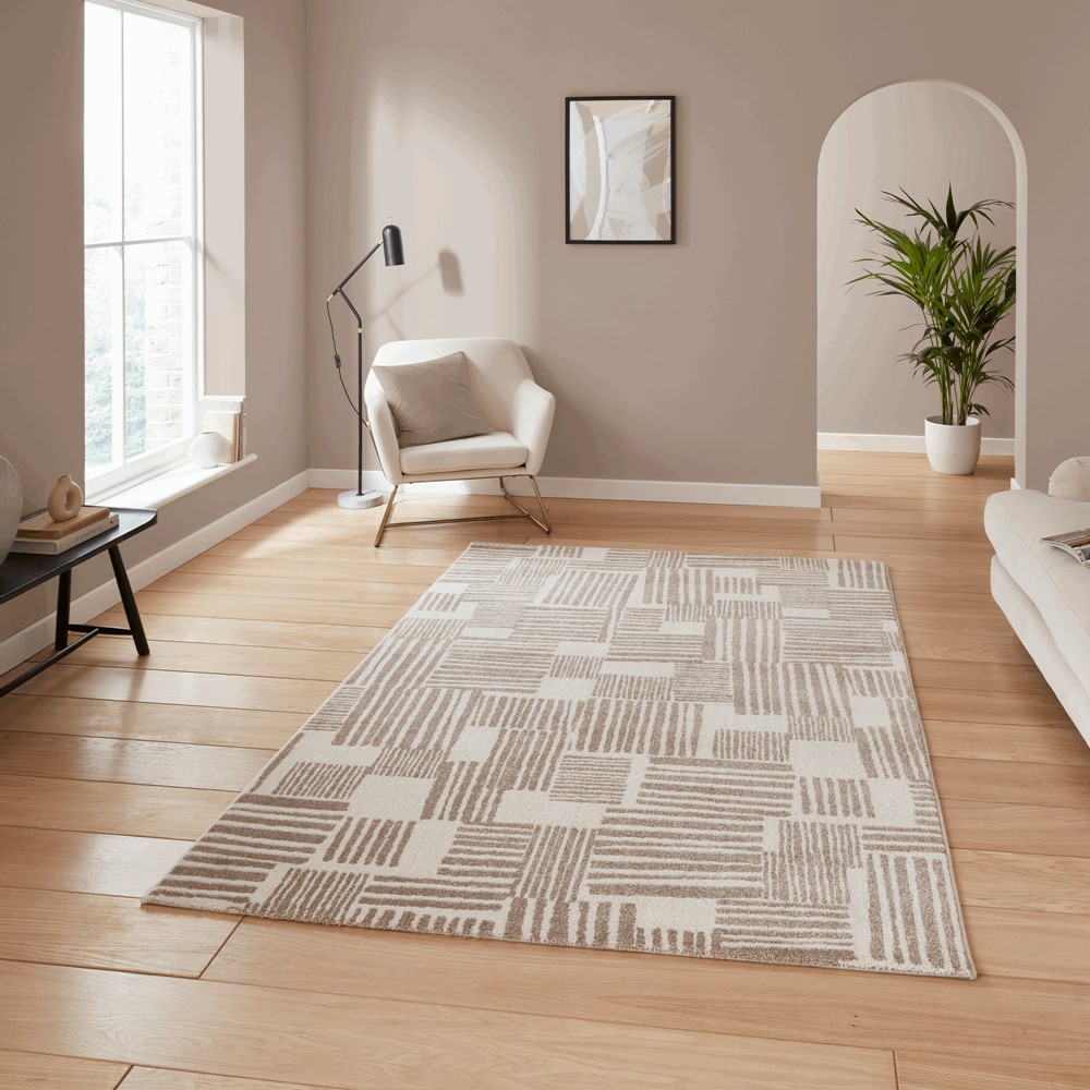 Blocks Modern Geometric Washable Rugs by Catherine Lansfield in Natural