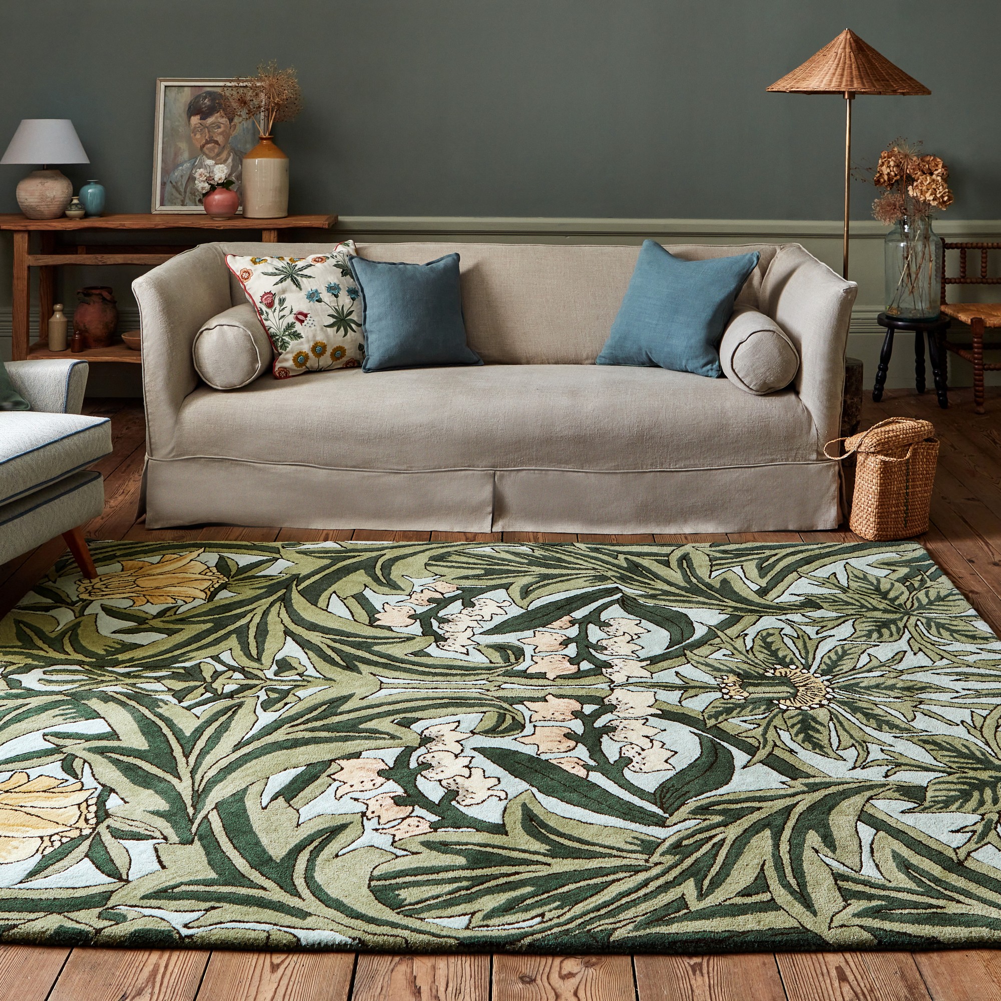 Bluebell Floral Wool Rugs 127607 By Morris Co In Leafy Arbour Green