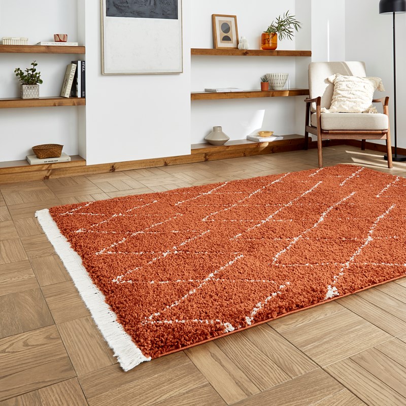 Boho 8280 Berber Shaggy Modern Rugs in Rust Brown buy online from the ...