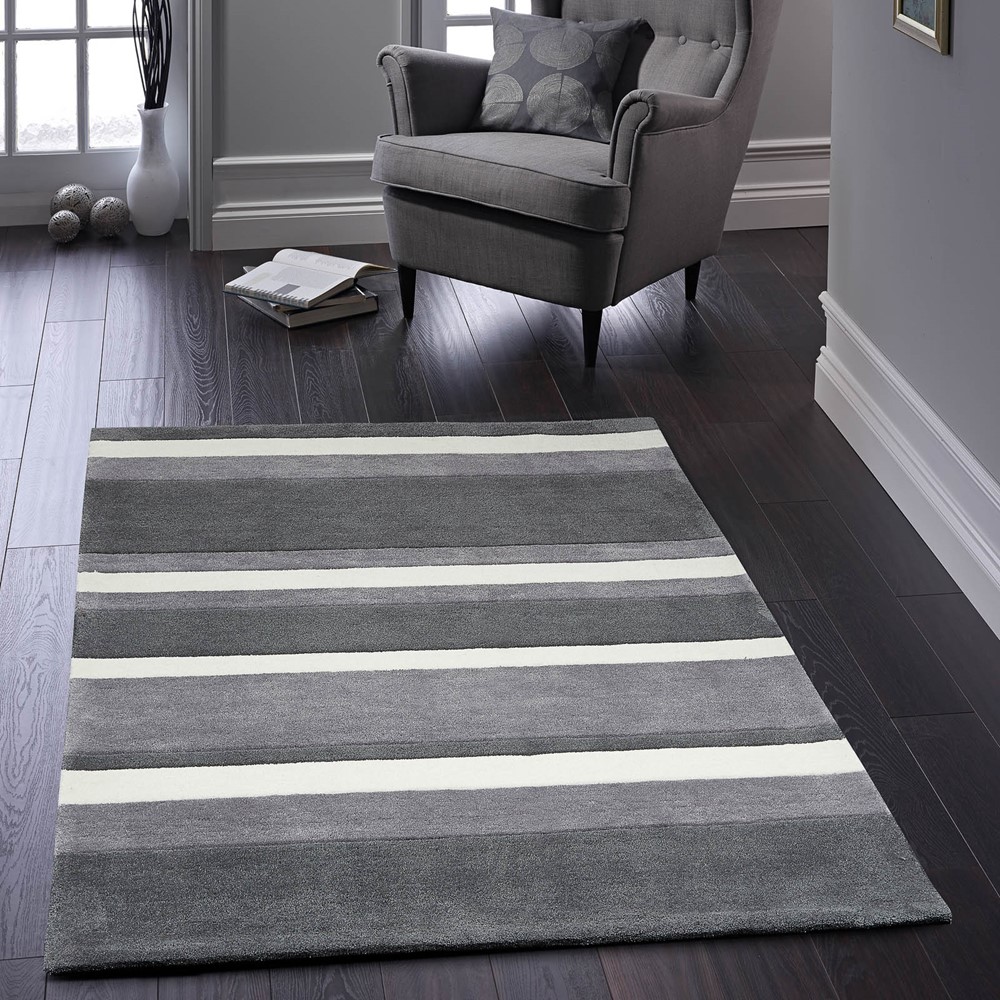 Boston Stripe Rugs in Grey buy online from the rug seller uk