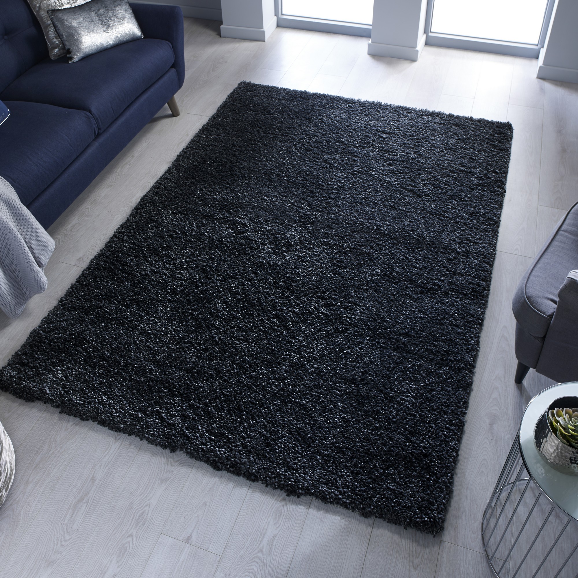 Brilliance Sparks Shaggy Rugs In Black